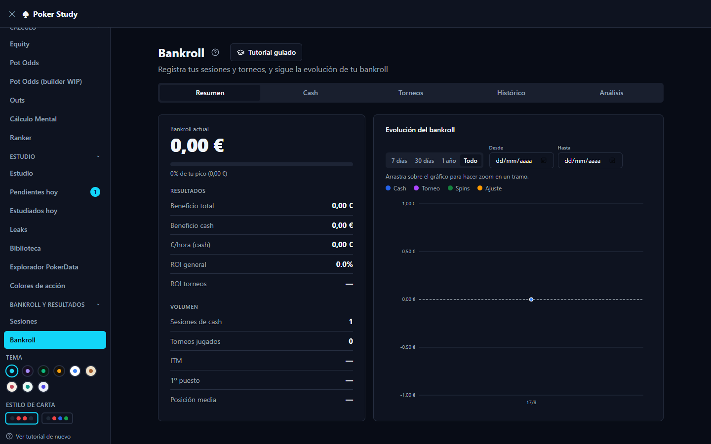 Bankroll y sesión en vivo